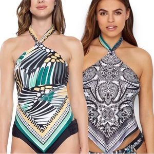 BECCA Handkerchief Printed Reversible Halter Tankini Top